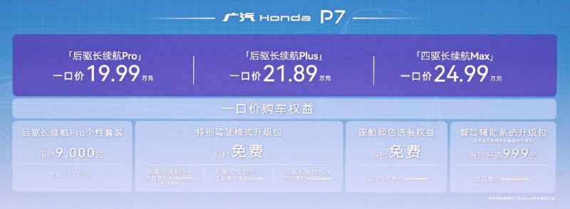 广汽本田 P7正式上市：售价19.99万元起